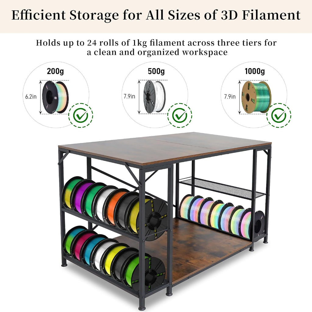 Upgraded 3D Printer Stand, Large 3D Printer Filament Storage Rack for Home Office, 2-Tier Under Desk 3D Printer Table Desk with Filament Storage for Printer Accessories Garage Workshop Studio