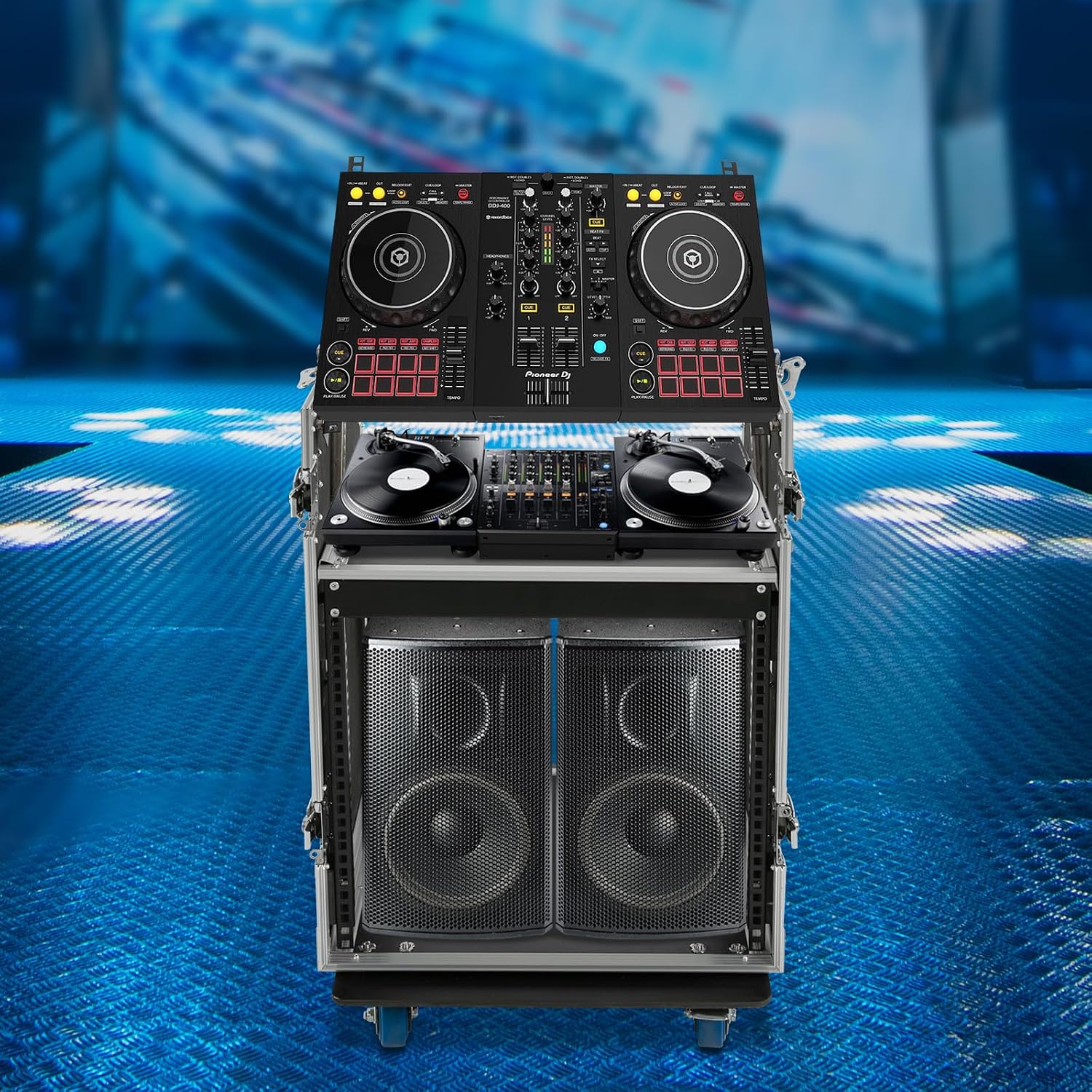 10U PA DJ Rack, Heavy Duty Mobile Audio Equipment Cabinet with 4 Locking Casters, 661 lbs Capacity Audio Rack Case for Studio, Live Sound (10U)