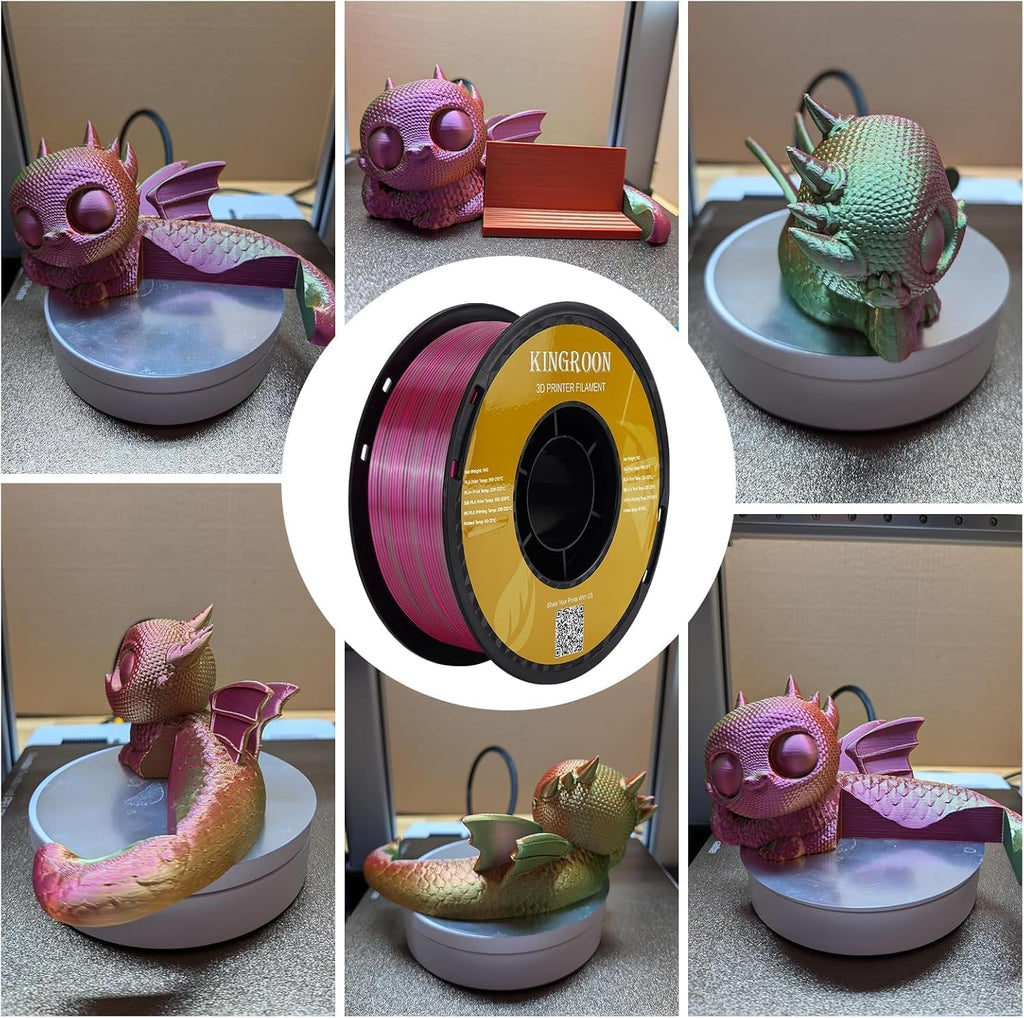 Kingroon PLA Filament, Multicolor Silk PLA Filament, Dual Color 3D Printer Filament 10 Rolls, 10kg Spool(22lbs), 1.75 mm, Dimensional Accuracy +/- 0.03 mm, 10 Different Dual Colors