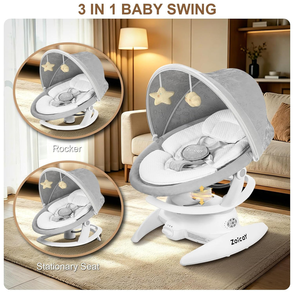 3-in-1 Baby Swing for Infants with Motion Detection, Infant Swing with 5 Speeds & 3 Swing Modes, 12 Melodies, Electric Swing for Baby, Up to 25 lbs, White