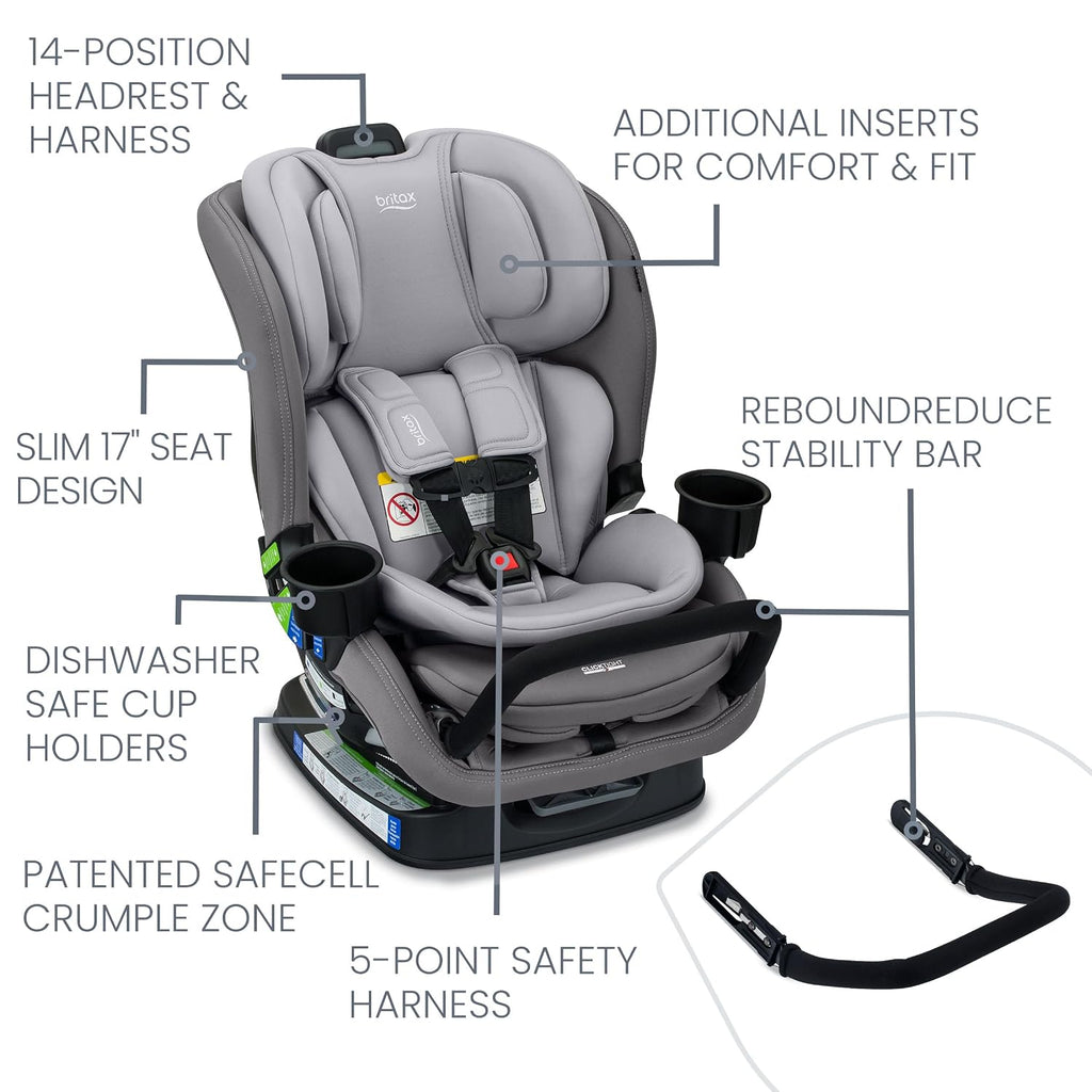 Britax Poplar S Convertible Car Seat, 2-in-1 Car Seat Extended Rear Facing, 17' Slim Car Seat Design with Fast & Easy ClickTight Installation, Anti-Rebound Bar & SafeWash Fabrics — Glacier Graphite