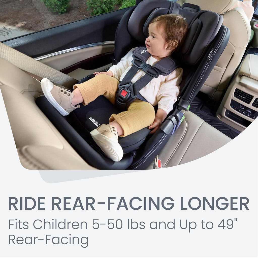 Britax Poplar S Convertible Car Seat, 2-in-1 Car Seat Extended Rear Facing, 17' Slim Car Seat Design with Fast & Easy ClickTight Installation, Anti-Rebound Bar & SafeWash Fabrics — Stone Onyx