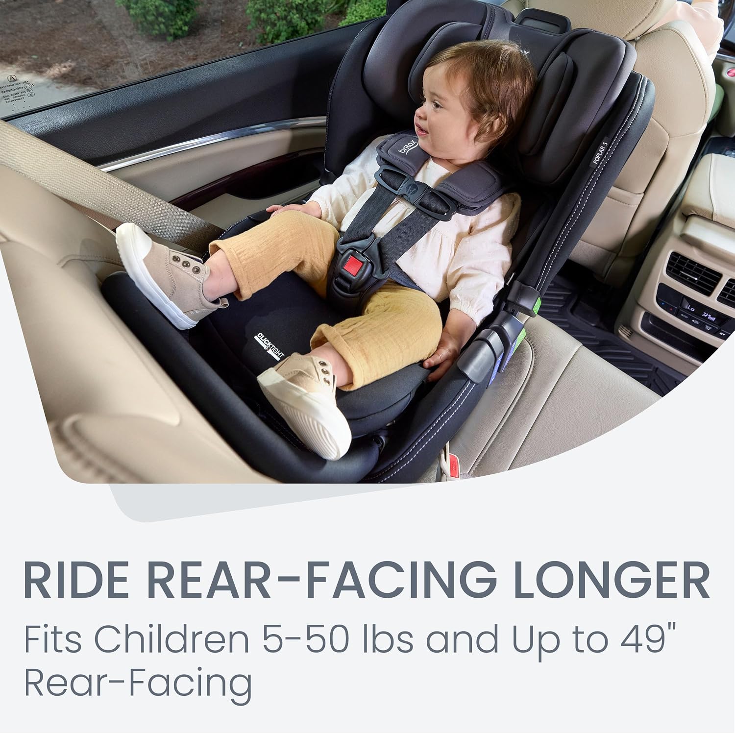 Britax Poplar S Convertible Car Seat, 2-in-1 Car Seat Extended Rear Facing, 17' Slim Car Seat Design with Fast & Easy ClickTight Installation, Anti-Rebound Bar & SafeWash Fabrics — Stone Onyx