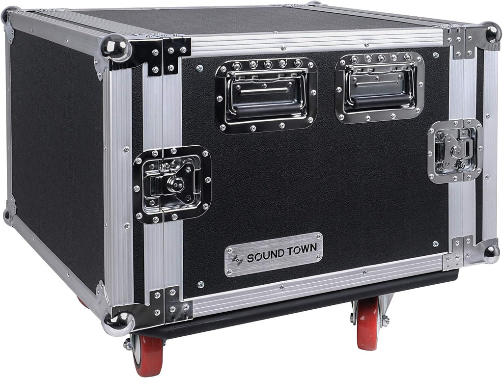Sound Town PA DJ Combo with 8U Rack/Road ATA Case w/Casters, One 10 Outlet AC Power Conditioner/Sequencer (STRC-8PSA28)