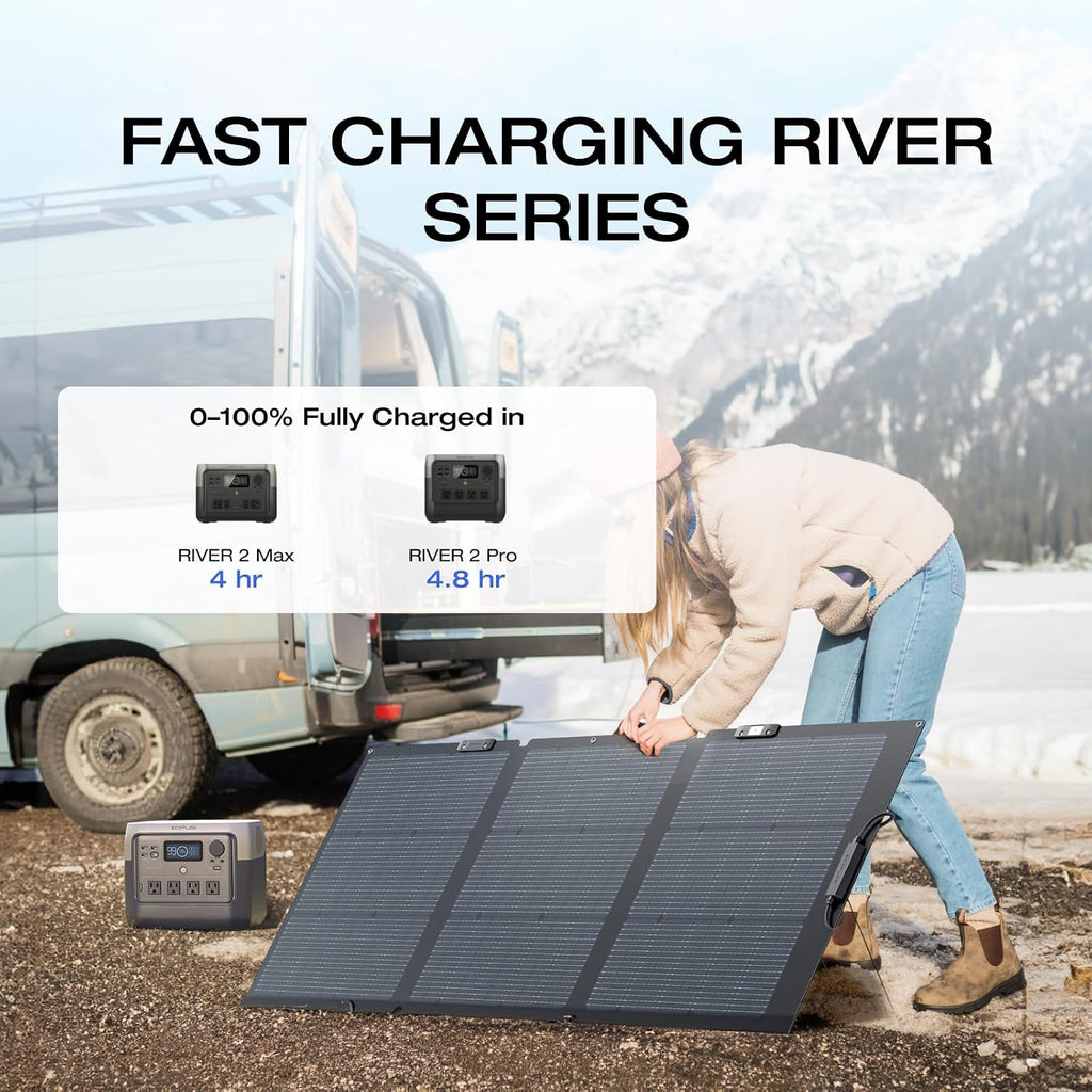 EF ECOFLOW River 2 Max Solar Generator 512Wh Long-Life LiFePO4 Portable Power Station& 160W Solar Panel for Home Backup Power, Camping & RVs 100% Charged in 60m with 3000+ Cycles & Up to 1000W Output