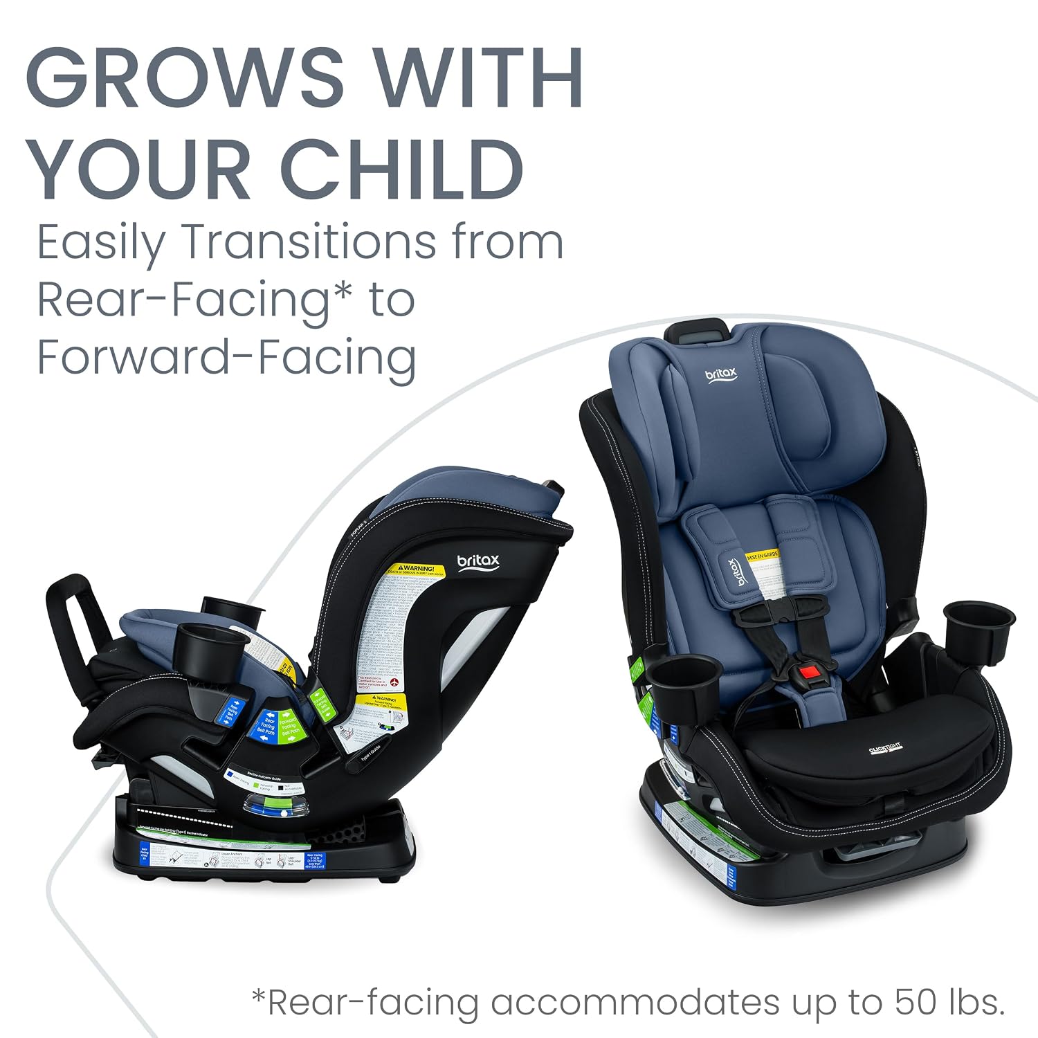 Britax Poplar S Convertible Car Seat, 2-in-1 Car Seat with Slim 17-Inch Design, ClickTight Technology, Arctic Onyx