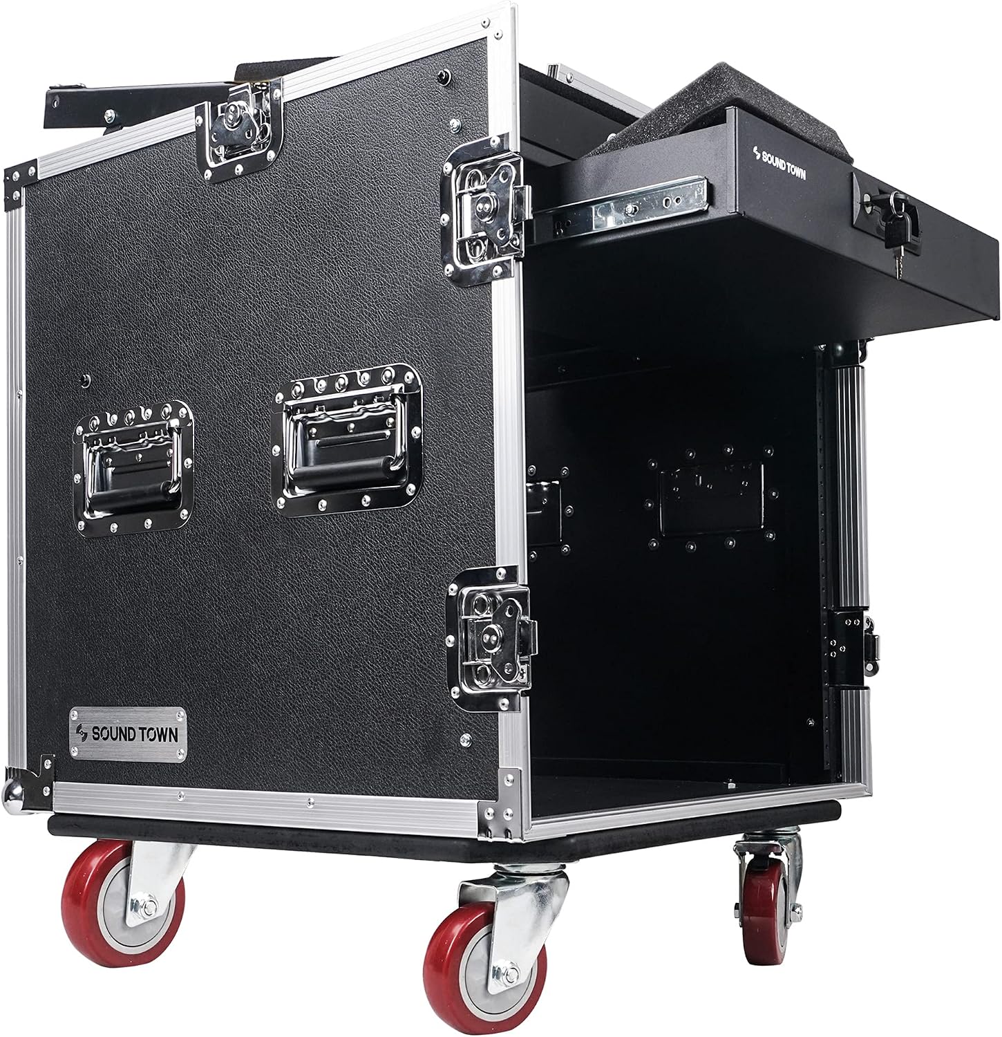 Sound Town High-Quality 1/2' (12mm) Plywood 12U PA DJ Pro Audio Rack/Road ATA Case with 12U Slant Mixer Top, Locking Drawer, 20.2'' Rackable Depth and Casters (STMR-12D2)