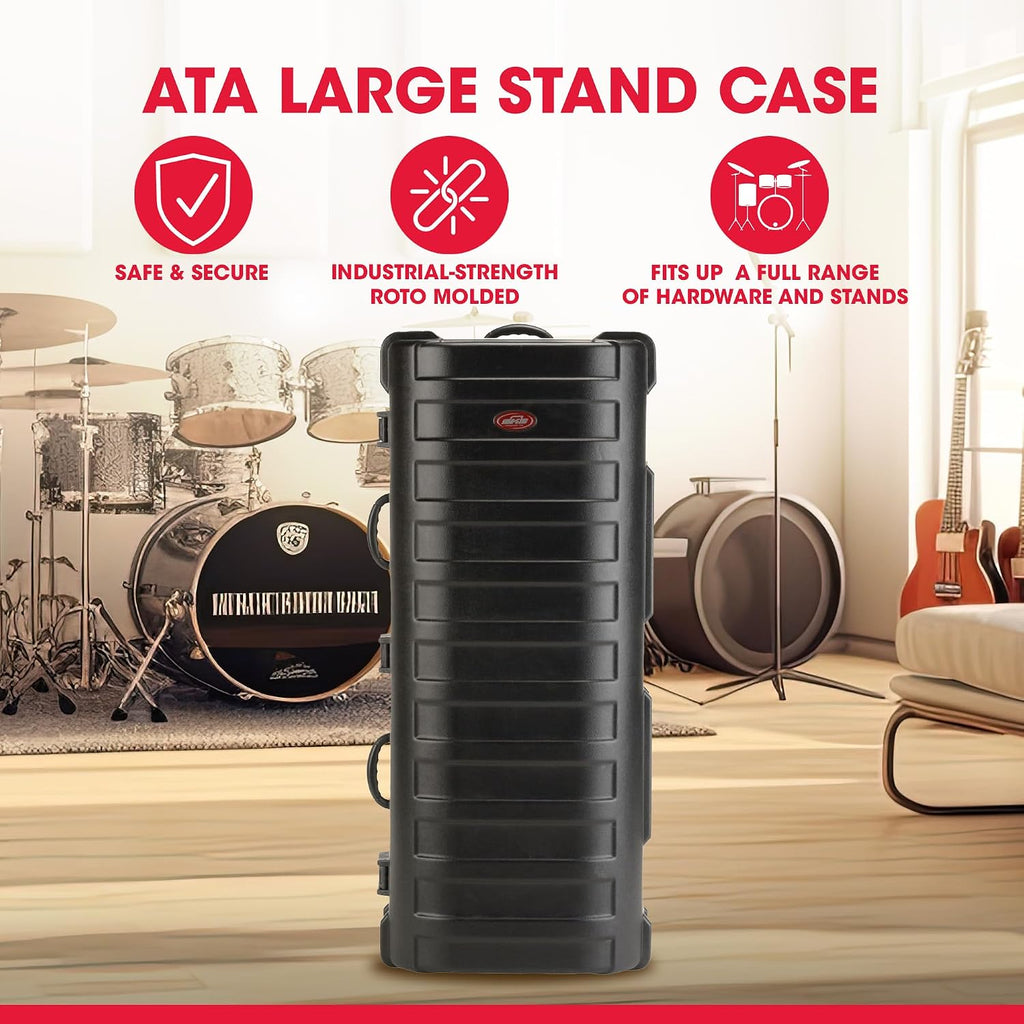 SKB ATA Large Stand Case with Wheels TSA Latches, Durable Transport Solution for Equipment, 49.5x20.25x13.5', Over-Molded Handle, Secure Straps, Black
