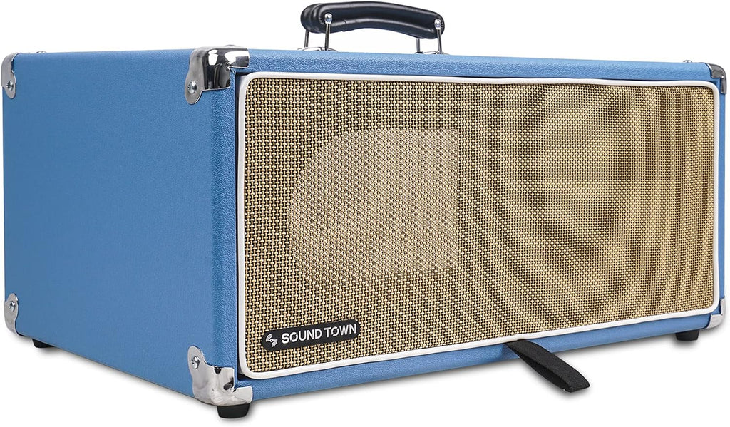 Sound Town Vintage 4U Amp Rack Case, 12.5' Depth with Rubber Feet, Dust Cover, Kickstand, Beau Blue (STVRC-4BL)