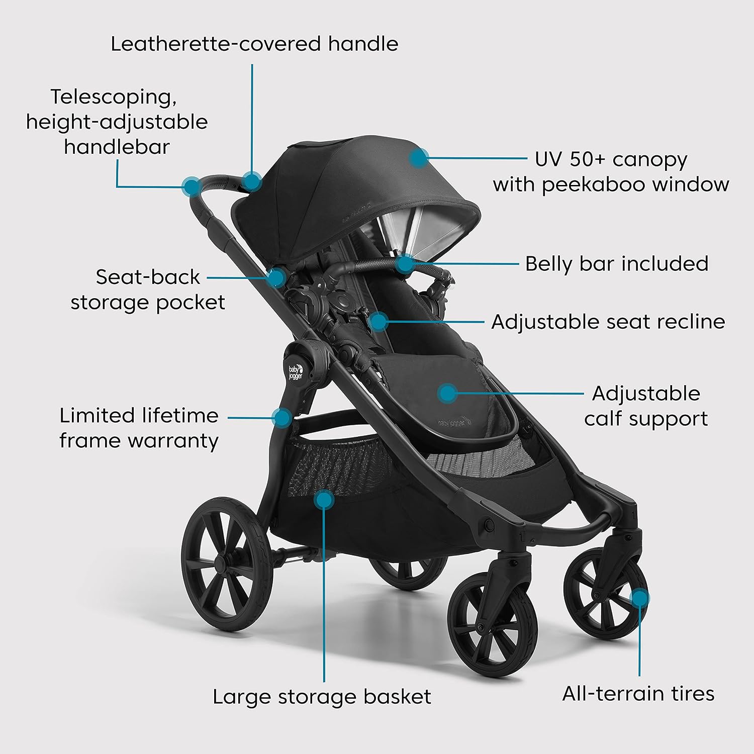 Baby Jogger City Select 2 Single-to-Double Modular Stroller Eco Collection Lunar Black
