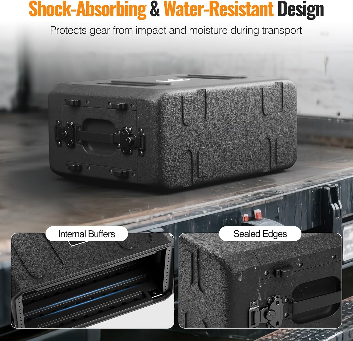 Phenyx Pro 4U Shallow Rack Case, 19' Rackmount Road Case, Detachable Front and Back Cover Storage, Shockproof & Waterproof, Server Rack Cabinet for Wireless Mic Systems, IEMs, Amplifiers (PRCSE-4U)