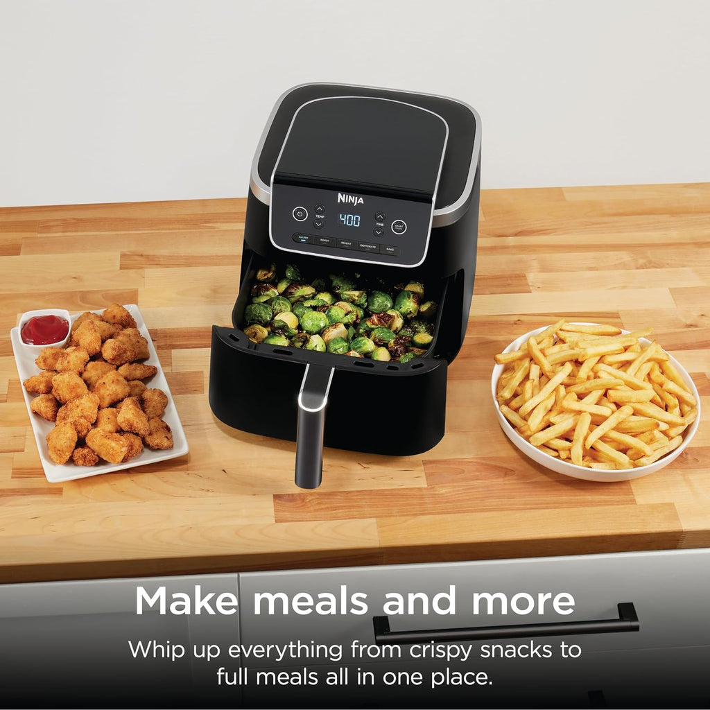 Ninja Air Fryer | 5 QT Capacity fit up to 4lbs of Fries | 5-in-1 Air Fry, Bake, Roast, Reheat, & Dehydrate | 400°F | Air Crisp Technology | 1750 Watts | Nonstick Basket & Crisper Plate | Grey | AF142