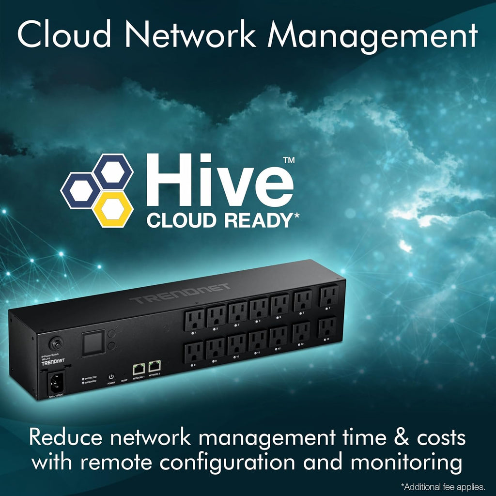TRENDnet 14-Outlet Managed 2U Rackmount Switched Power Distribution Unit, TPI-L14, 14 x NEMA 5-15R Managed Power Outlets, 2 x Gigabit Ports, Remote Cloud Management PDU, NDAA & TAA Compliant