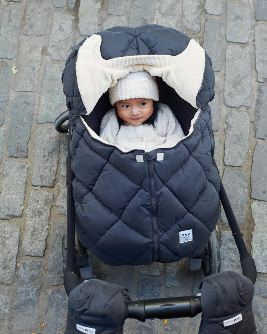 7AM Enfant Car Seat Covers - Cocoon Baby Cover for Boys & Girls, Rain & Snow Repellent, Breathable Windproof, Center Zipper, Universal Fit for Infant Car Seat (0-12M) (Smokey Quilted)