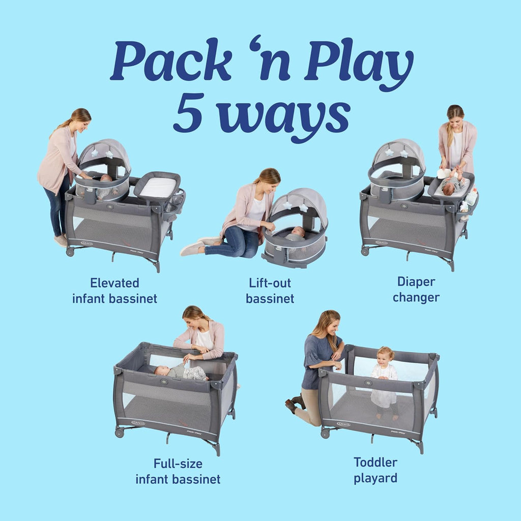 Graco® Pack 'n Play Travel Dome LX Playard – Raised Portable Bassinet, UV‑50 Canopy, Changer & Storage, Annie
