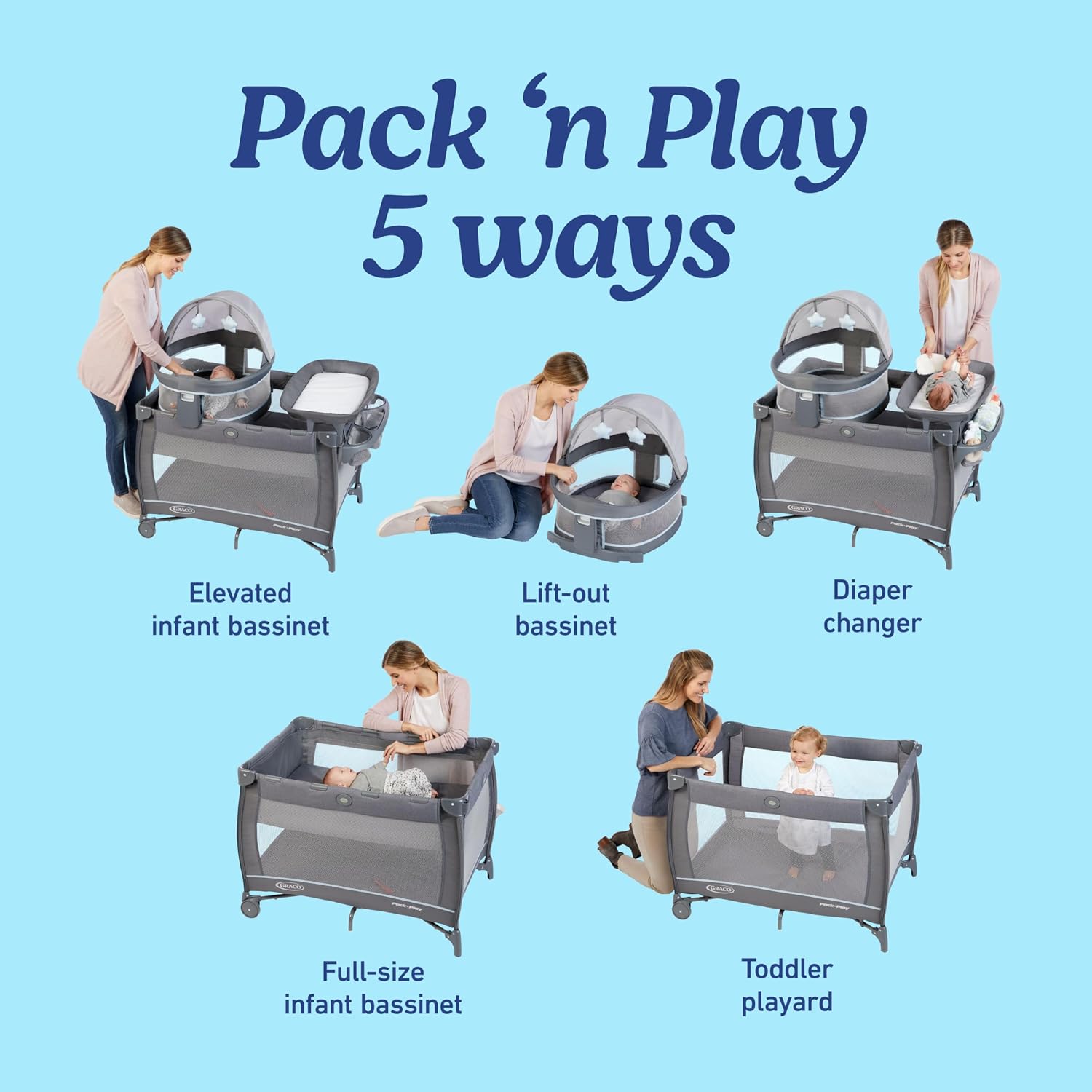 Graco® Pack 'n Play Travel Dome LX Playard – Raised Portable Bassinet, UV‑50 Canopy, Changer & Storage, Annie
