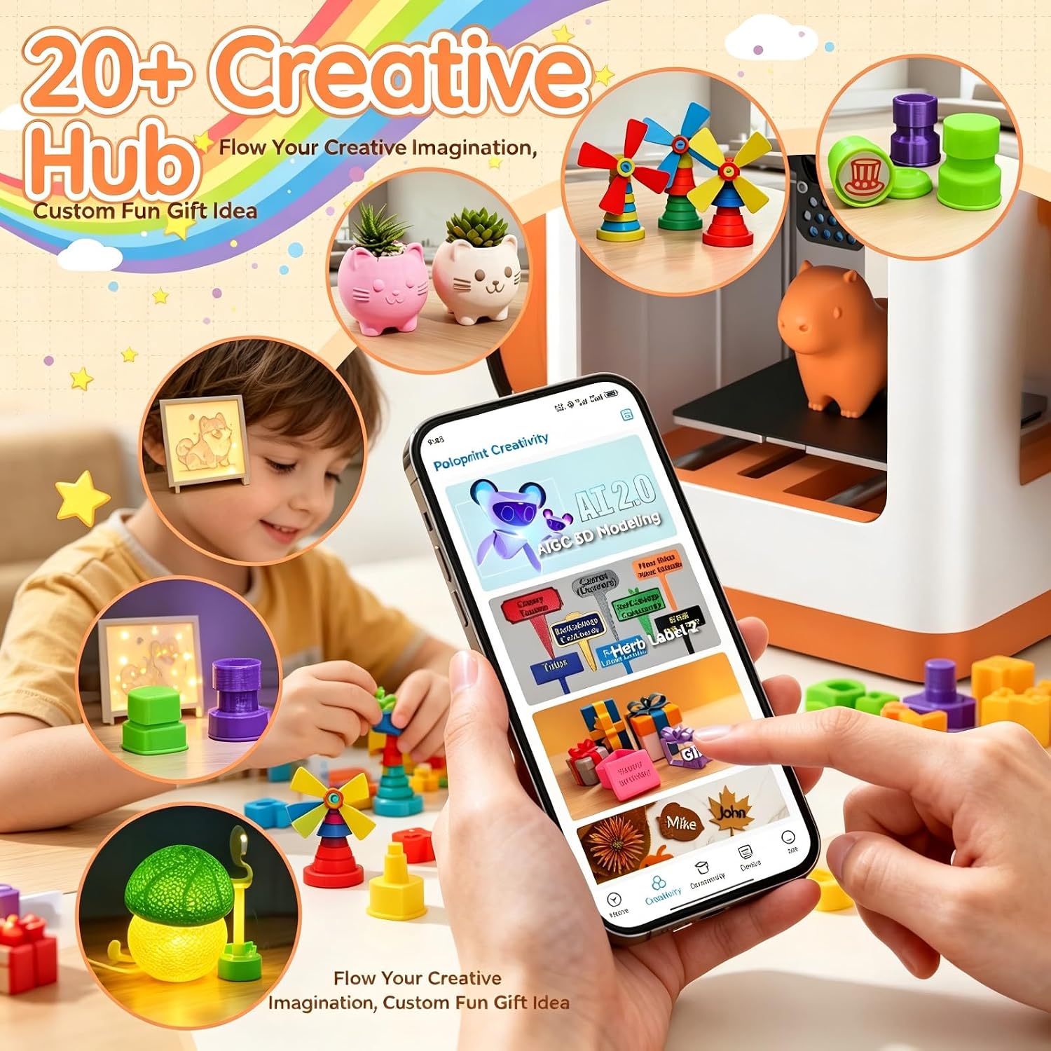 TINA2S 3D Printer, HEPHI3D 3D Printers for Beginners, WiFi Cloud Printing Mini 3D Printer Fully Assembly, Auto Leveling 3D Printers for Kids Silent Print, Open Source DIY 3D Printer for Home, School