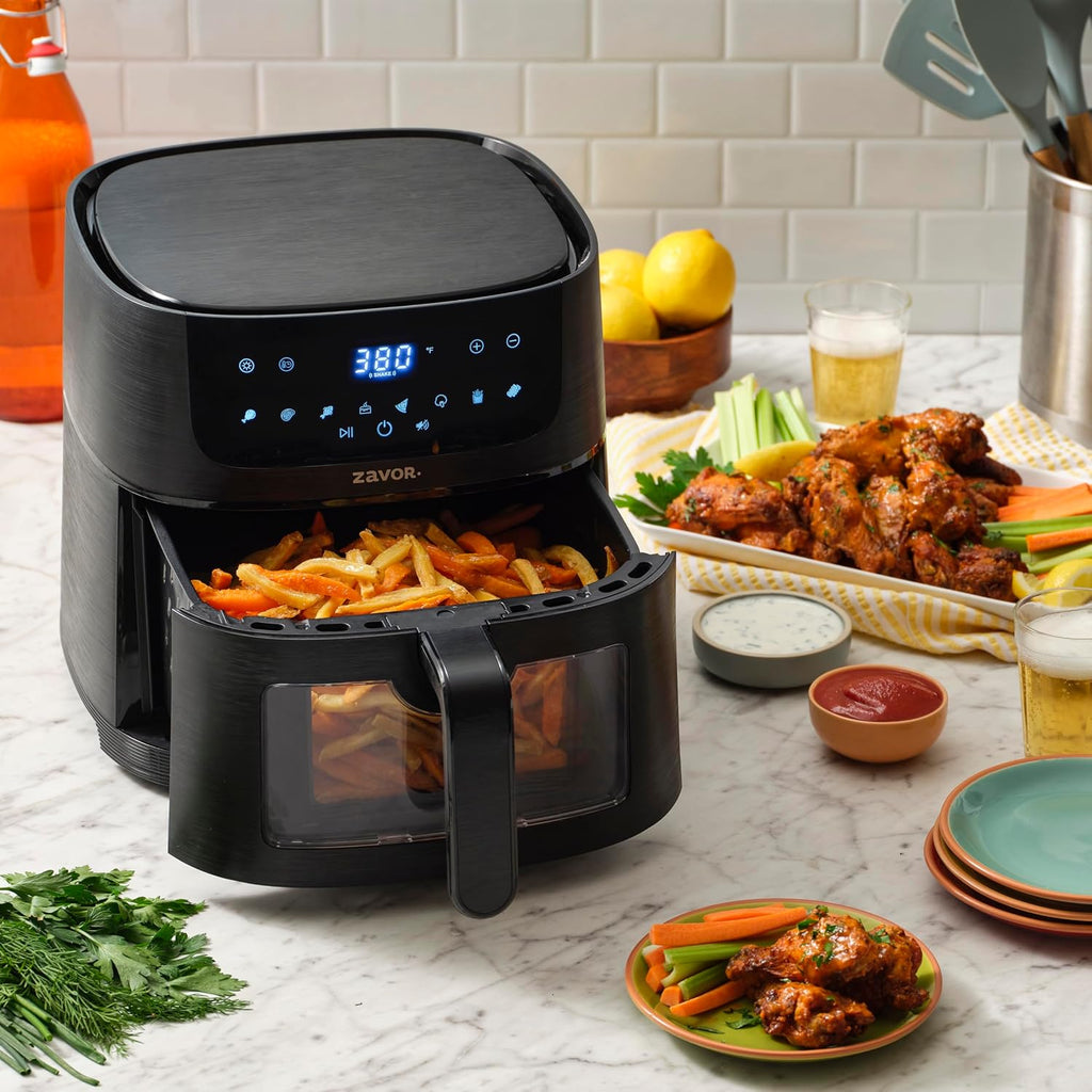 Zavor Sizzle 6 Qt Air Fryer with Basket and Clear Window - Air Fry, Broil, Crisp, Bake and Reheat in a Compact Airfryer with 8 Presets, Shake Alarm and Removable Basket & Handle - Freidora de Aire