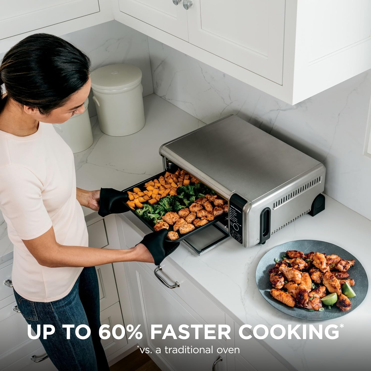 Ninja Digital Air Fryer & Toaster Oven | 8-in-1 Functionality | Flip-Up Design | XL Capacity | Air Fry Basket, Sheet Pan, Wire Rack & Crumb Tray | 1800 Watt | Silver | SP101