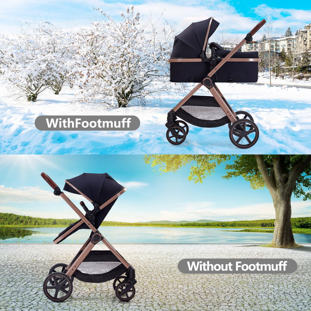 Lortsybab 2 in 1 Baby Stroller, Newborn Infant Toddler Convertible Bassinet Pram Stroller for 0-36 Months Old Babies (Black)