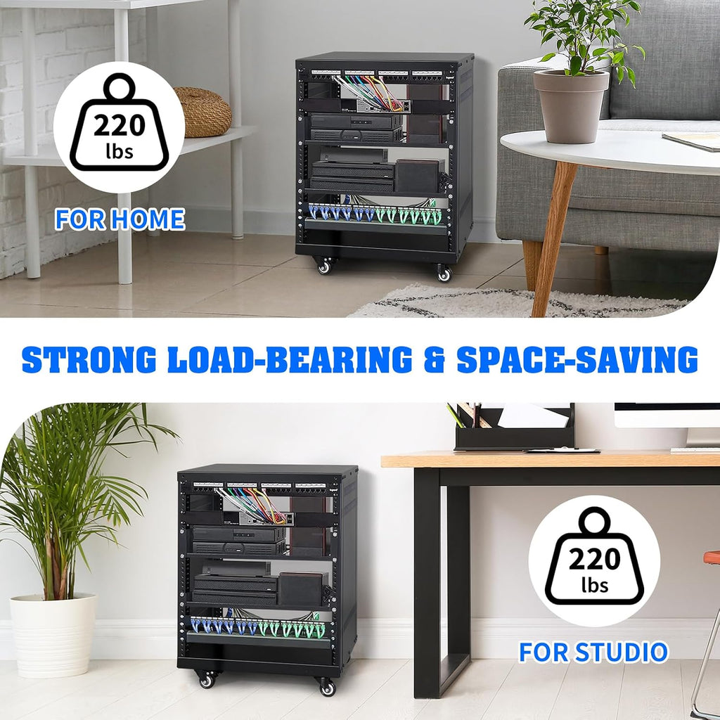 Ktaxon 12U Rack, 4/12/16/22U AV Rack Recording Studio Racks with Removable Side Panels, Lockable Casters and Special Vent Design, Server Rack for 19 Inch Rack Mounting (12U)