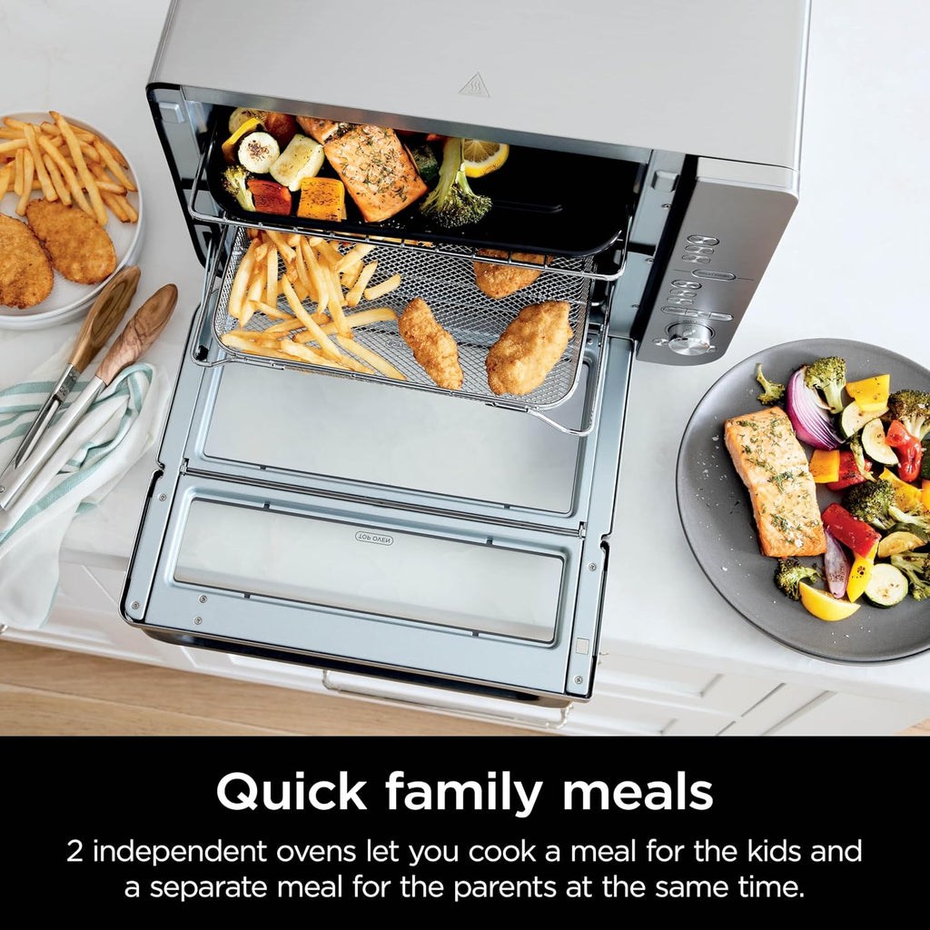 Ninja Air Fryer & Toaster Oven Combo with Thermometer | Double Stack XL | 12-in-1 | Smart Finish & DualZone Technology Cook 2 Meals at Once | Air Fry, Bake, Broil, Reheat | Stainless Steel | DCT651