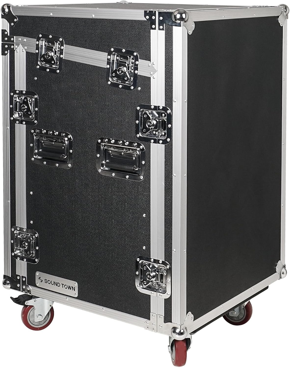 Sound Town Shock Mount 12U ATA Rack Case with 20' Rackable Depth, 11U Slant Mixer Top and Casters, 12-Space Size - Pro Tour Grade (STMR-SP12UW)