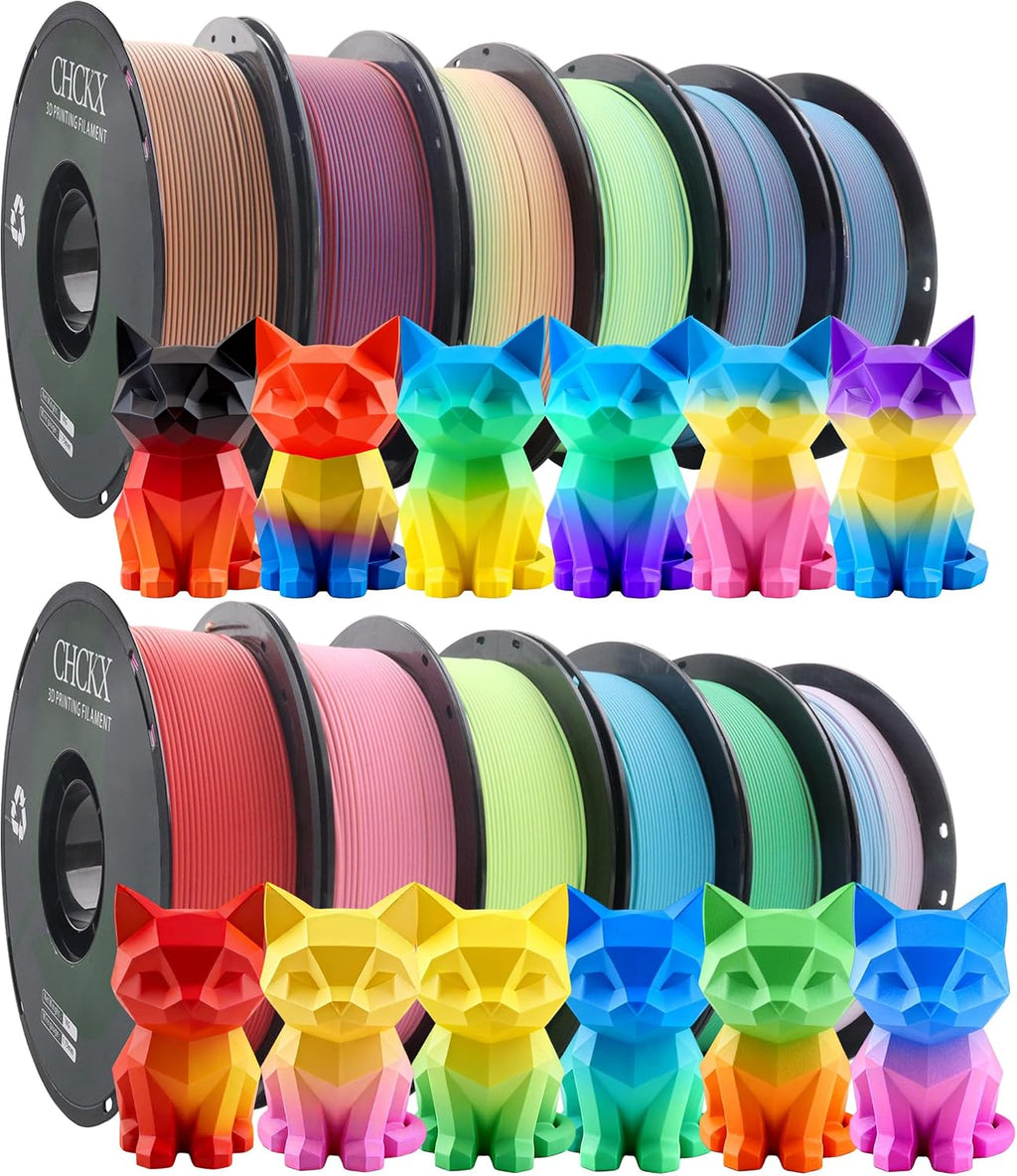Matte PLA 3D Printer Filament Bundle, 12Rolls, Dimensional Accuracy +/- 0.02 mm, 1kg (2.2lbs), 1.75 mm PLA Filament for Most FDM 3D Printers,12-Multicolor Assortment