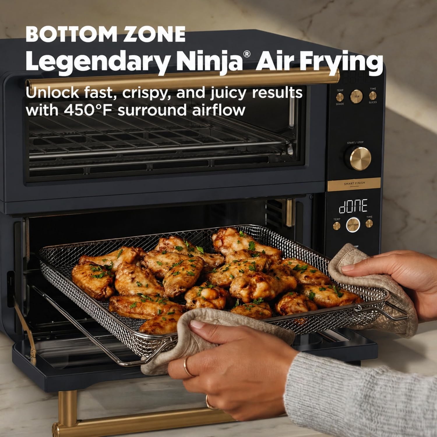 Ninja Double Oven Pro Smart XL Countertop Oven & Air Fryer | 30.2 Qt Capacity | 12-in-1 with Smart Finish & DualZone Tech to Cook 2 Meals at Once | Fits up to 4.5lb Chicken | Cyberspace | DCT801BL