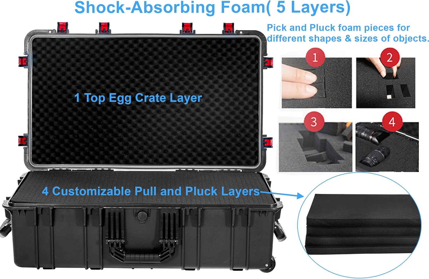 Regetek Waterproof Rolling Hard Case 35 x 20.5 x 12 Inch, Equipment Case with Foam/Wheels/ 3 Large Handles for Camera, Tool, Electronics Transport, Shockproof, Lockable, Inner 31.5' x 17.7' x 7.5'