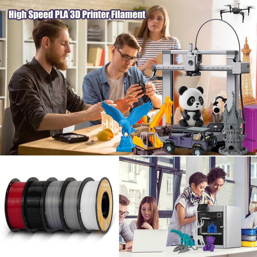 Kingroon High Speed PETG 3D Printer Filament Bundle 1.75mm, 3D Printer Rapid Filament for 30-600mm/s Hyper Printing Filament, Dimensional Accuracy +/- 0.03 mm, 10 kg Plastic Spool (22lbs（Gray）