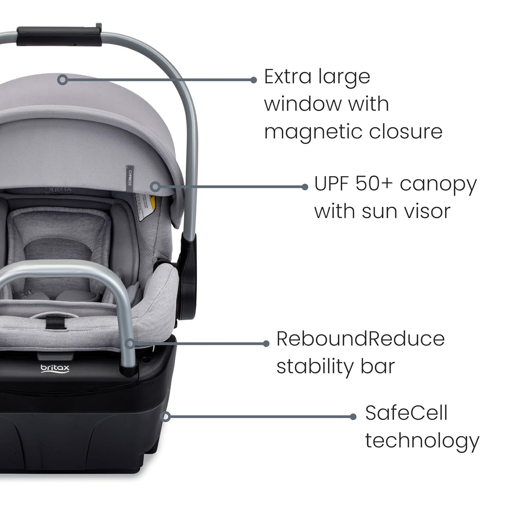 Britax Cypress Infant Car Seat, Rear Facing Car Seat with Alpine Base, ClickTight, Premium Fabrics, Ponte Glacier