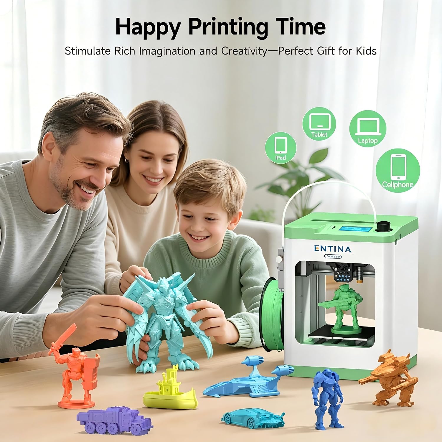 Entina TINA2S 3D Printers with WiFi Cloud Printing, Fully Assembled with Auto Leveling, Huge Library, DIY Mini 3D Printer for Beginners and Kids, High Precision 3D Printer for Home, Office & School