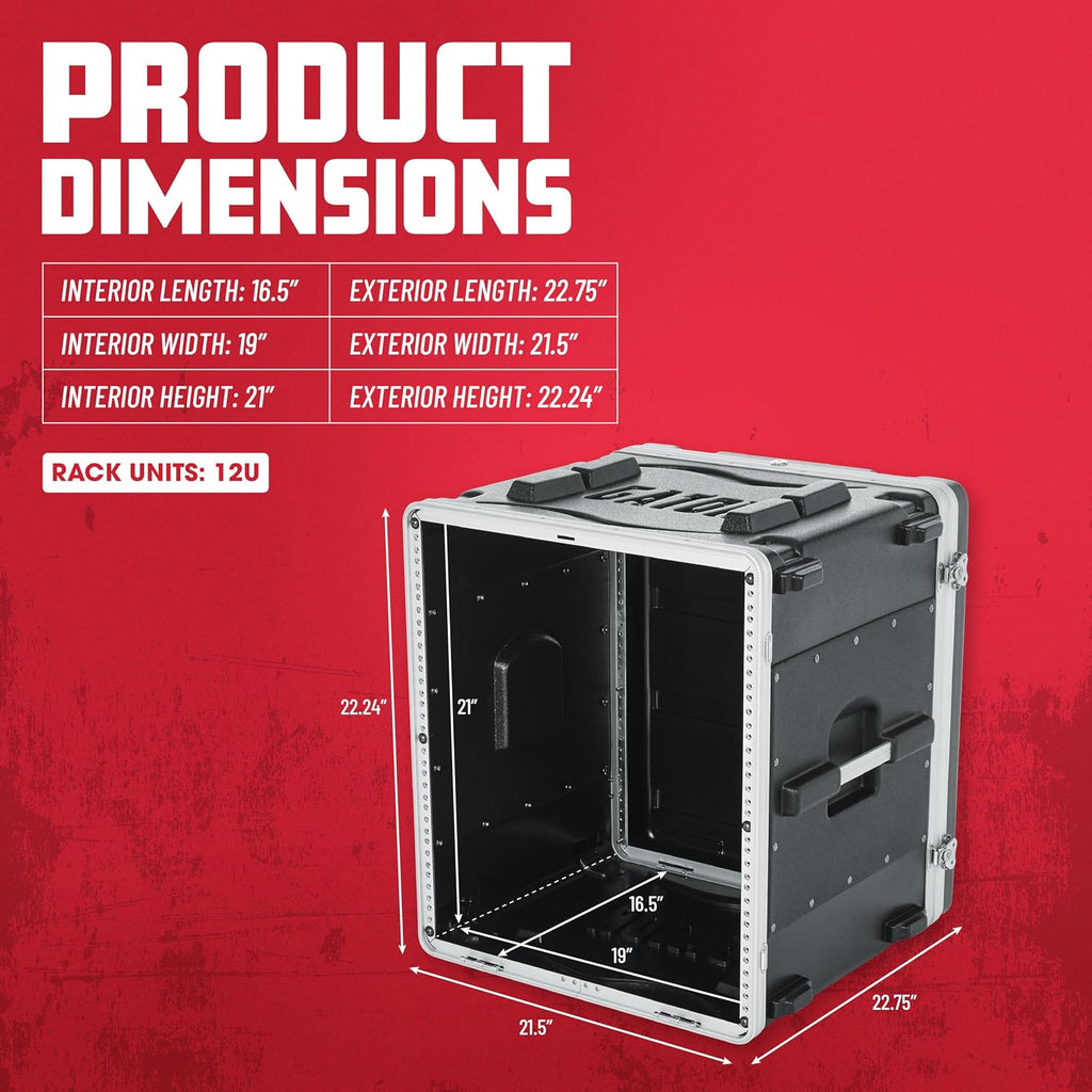 Gator Cases Lightweight Molded 12U Rack Case with Heavy Duty Latches, Standard 19.25' Depth (GR-12L)