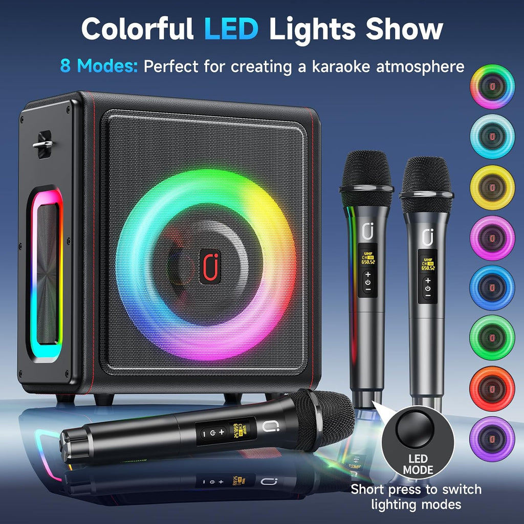 Karaoke Machine, Portable Bluetooth 5.3 Speaker with 3 Wireless Microphones for Adults, PA System with Pitch Correction & Echo Adjustment, Supports TWS/TF Card/USB/AUX/Live for Home Party (3MICS)
