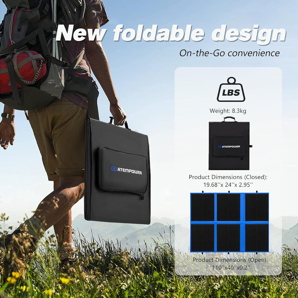 ATEM POWER 200W Portable Solar Panel, Foldable Solar Panel HPBC Chip, 20A MPPT Charger Controller 5V USB Output for 12/24V Battery/Power Station Outdoor Camper RV Hiking Durable Anti Cracking Coating