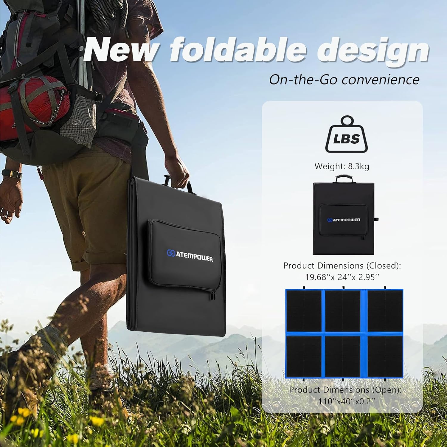 ATEM POWER 200W Portable Solar Panel, Foldable Solar Panel HPBC Chip, 20A MPPT Charger Controller 5V USB Output for 12/24V Battery/Power Station Outdoor Camper RV Hiking Durable Anti Cracking Coating