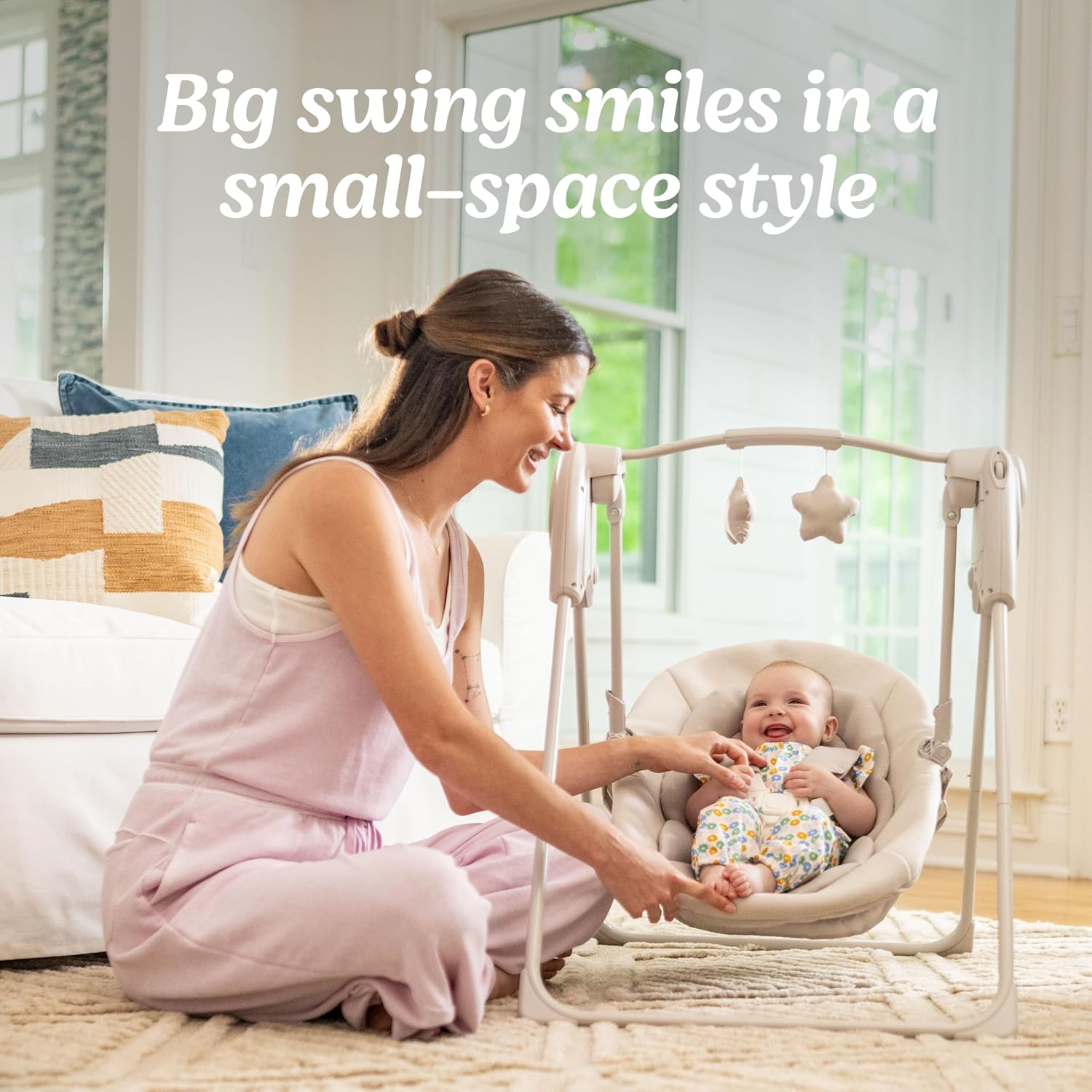 Graco Slim Spaces Compact Baby Swing - Indoor Infant Swing, Baby Registry Must Have, Gifts for New Parents