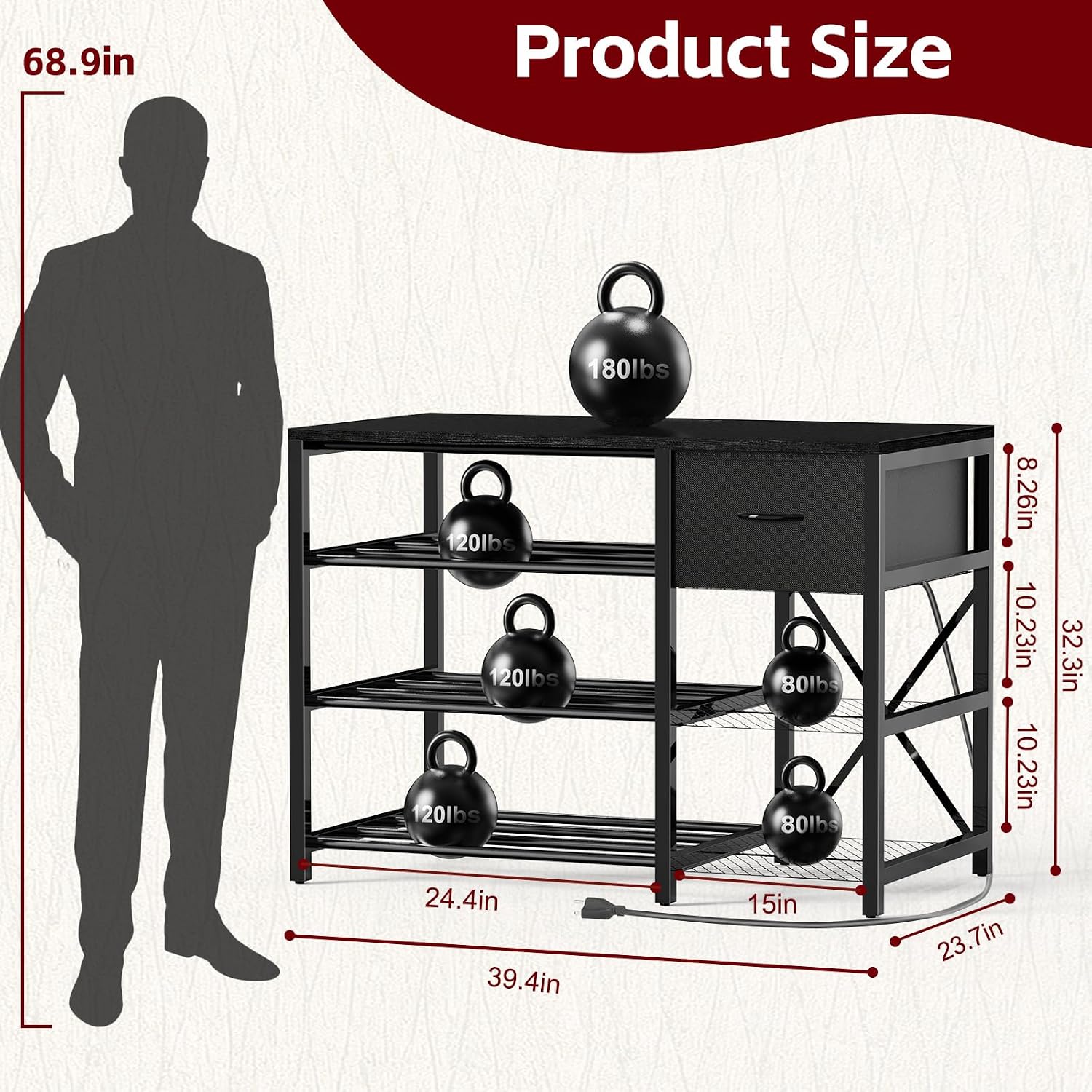 Frebomboo 3D Printer Filament Storage Rack, Black Versatile 3D Printer Stand Shelf with Drawer, Mobile 3-Tier Metal Filament Spool Holder, Perfect 3D Printer Cart Desk for Office Workshop Studio