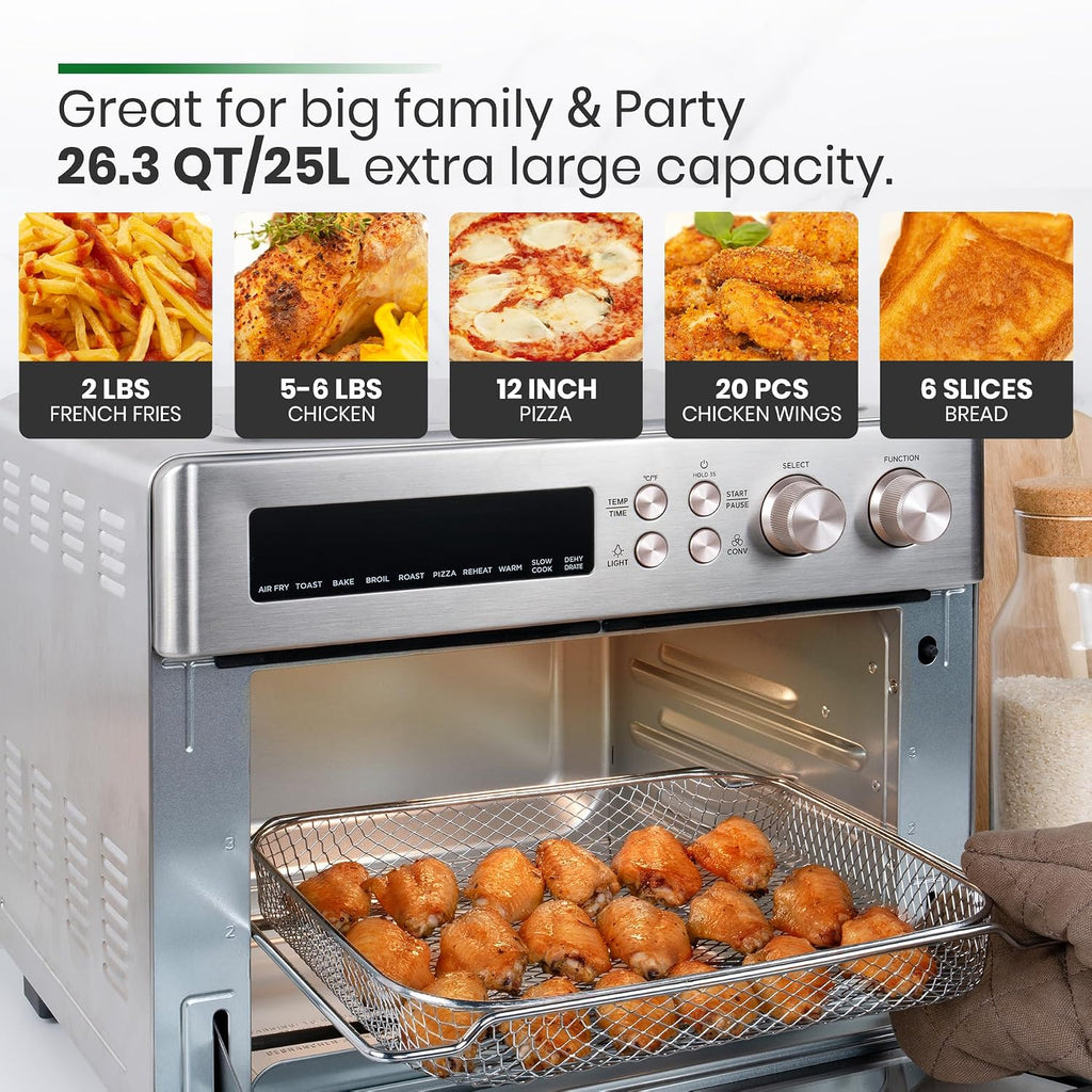 VAL CUCINA Infrared Heating Air Fryer Toaster Oven, Extra Large Countertop Convection Oven 10-in-1 Combo, 6-Slice Toast, Enamel Baking Pan Easy Clean with Recipe Book, Brushed Stainless Steel Finish