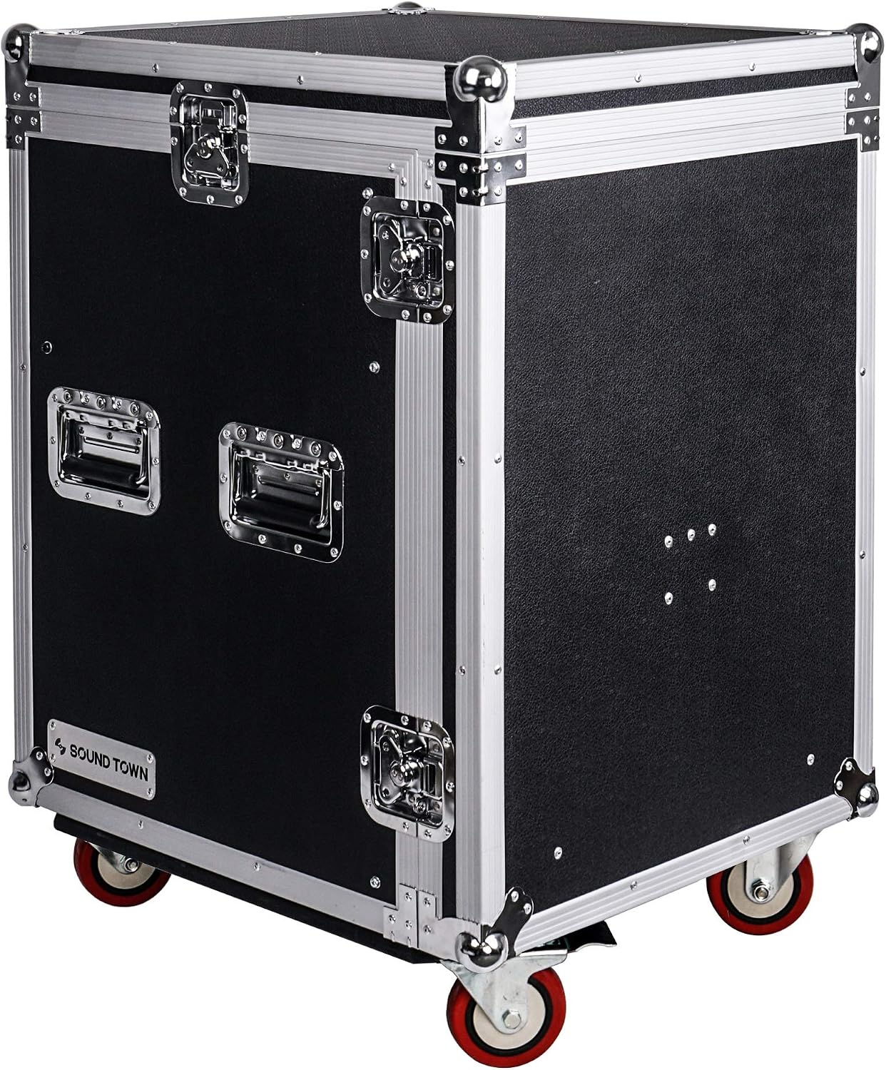Sound Town Heavy-Duty 1/2' (12mm) Plywood 14U PA DJ Pro Audio Rack/Road ATA Case with 11U Slant Mixer Top, Locking Drawer, Side Table, 20'' Rackable Depth and Casters (STMR-14TD3)