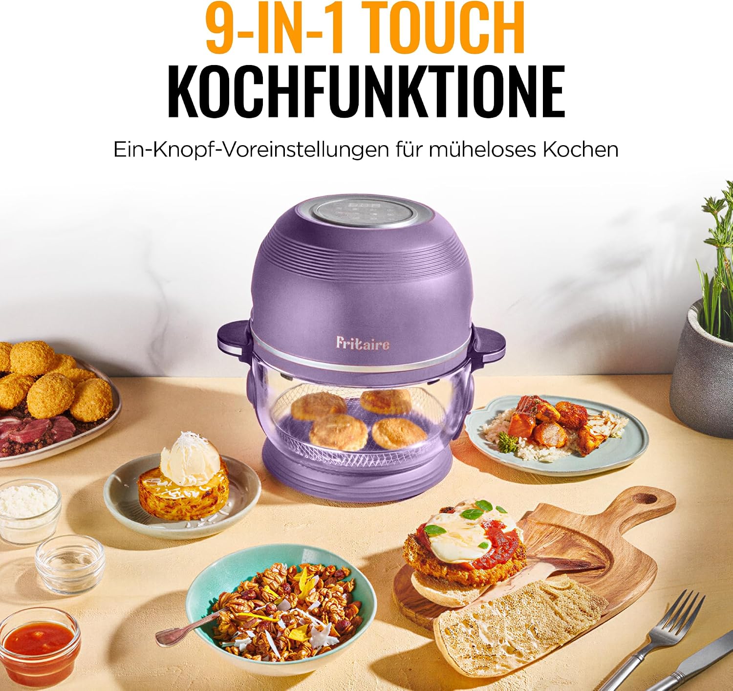 Non Toxic Air Fryer™ Pro | 9-in-1 Glass Air Fryer | Self-Cleaning | 5 Quart | Rotisserie and Tumbler | 400F Vortex For Even Cooking, BPA-Free Teflon Free, Recrisp, Roast, Bake, Lavender