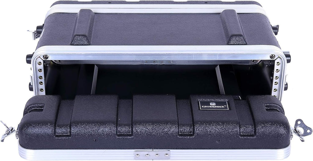 Crossrock Stackable 2U Rack Case, Shallow 14.25' Depth, Polyethylene Hard-shell Construction with Heavy Duty Hardware-Black(CRA9602US)
