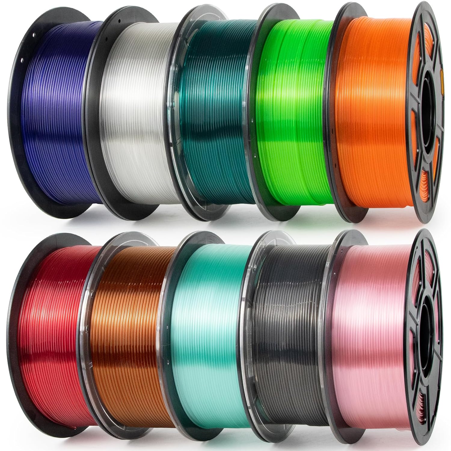 IEMAI Clear PETG Filament 1.75mm Bundle 10kg, Crystal Transparent 3D Printer Filament 1kg Spool 10 Rolls, Clear+Gray+Red+Orange+Blue+Fluorescent Green+Amber+Pink+Cyan+Ocean Blue