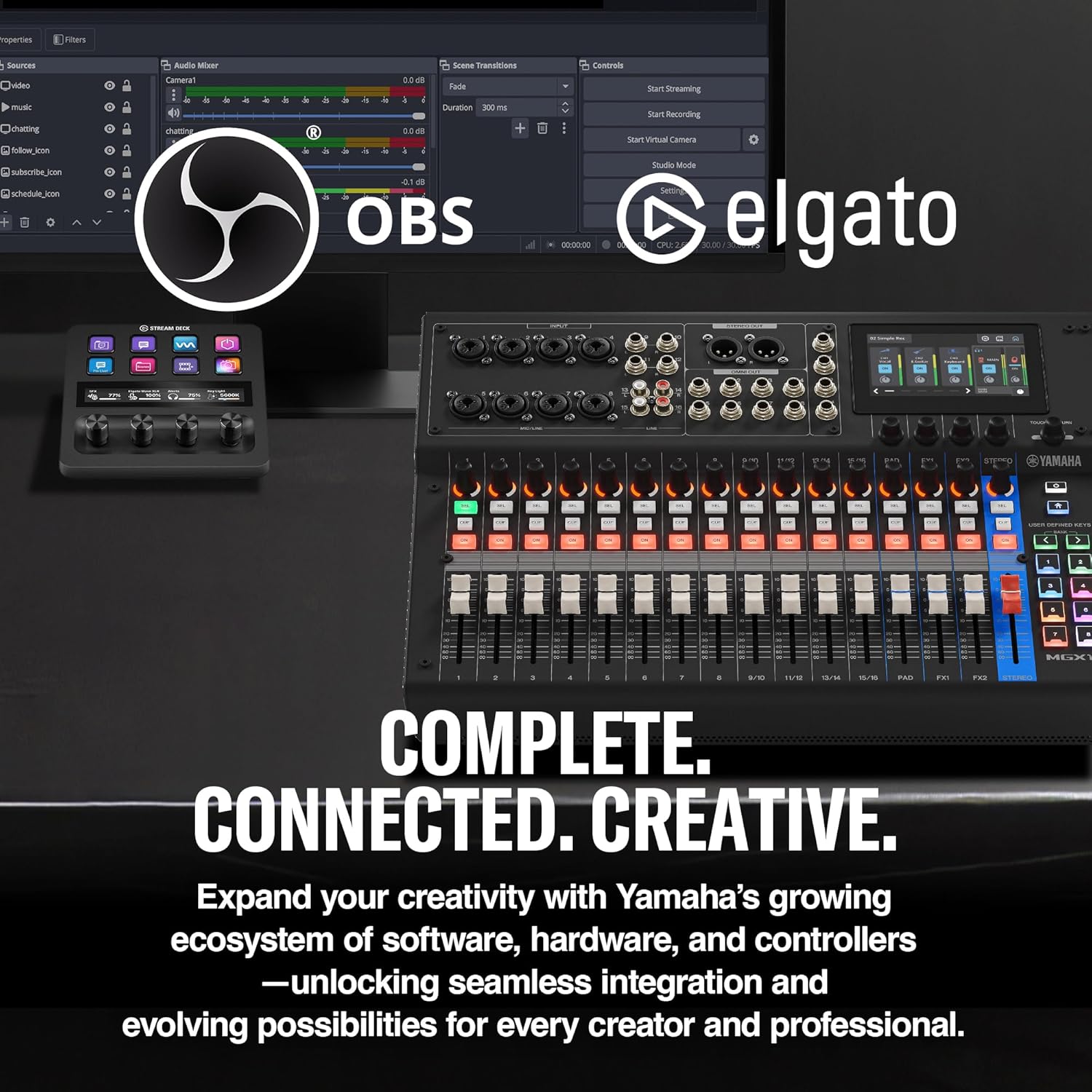 Yamaha MGX16V 22ch Digital Mixing Console, Dual USB-C Audio/Video Interface, Includes Cubase Al, WaveLab Cast LE, Basic FX Suite and Steinberg Plus Software Bundle, Black MGX16V B