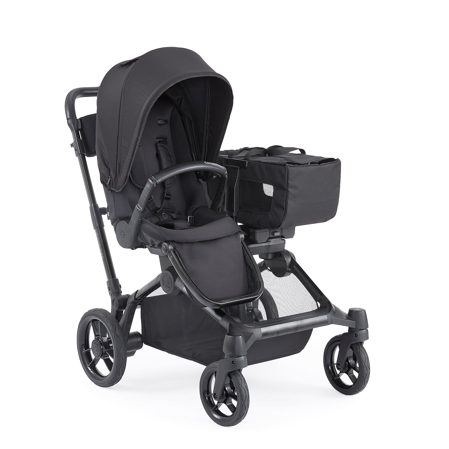Contours Element Side-by-Side Convertible Toddler and Baby Stroller Single-to-Double, Reversible Seating Options, Infant Seat Compatible, Spacious Storage, UPF 50 Sun Canopy - Stealth Black