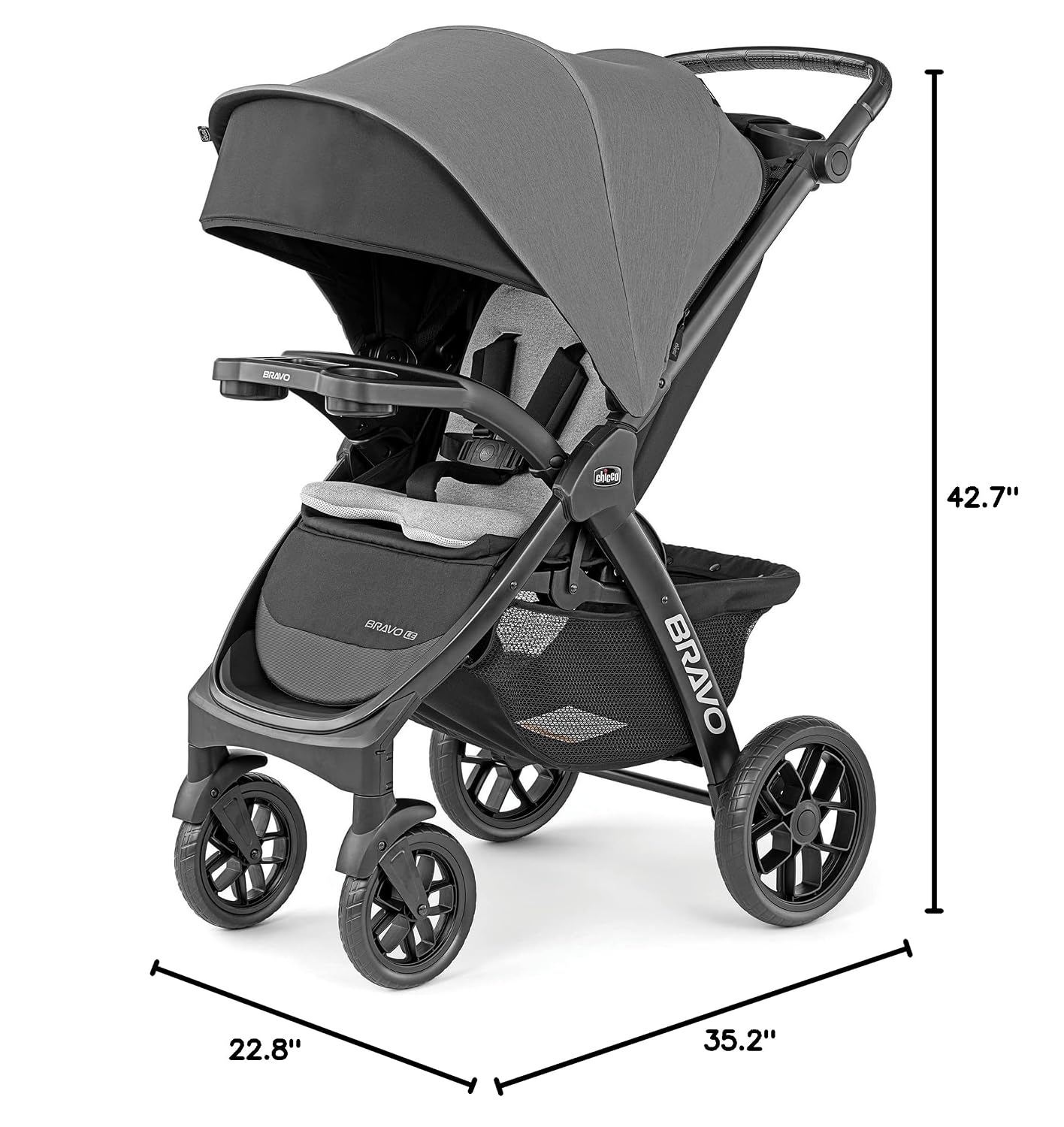 Chicco Bravo LE ClearTex Full-Size Stroller for Babies and Toddlers, UPF-Rated Canopy, GREENGUARD Gold Certified, Lightweight, One-Hand Compact Fold, Pewter/Grey