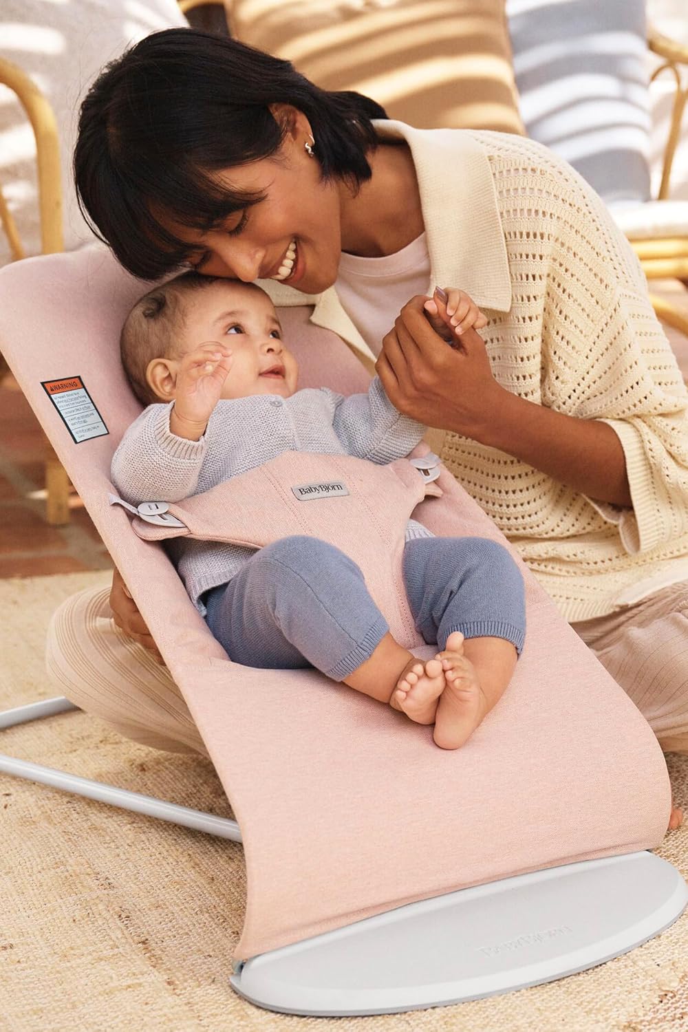 BabyBjörn Bouncer Bliss, Light Pink, Woven Mélange | 2-in-1 Adjustable Baby Bouncer Seat and Toddler Chair, Newborn to Toddler (8-29 lbs), 4 Positions, Lightweight & Portable