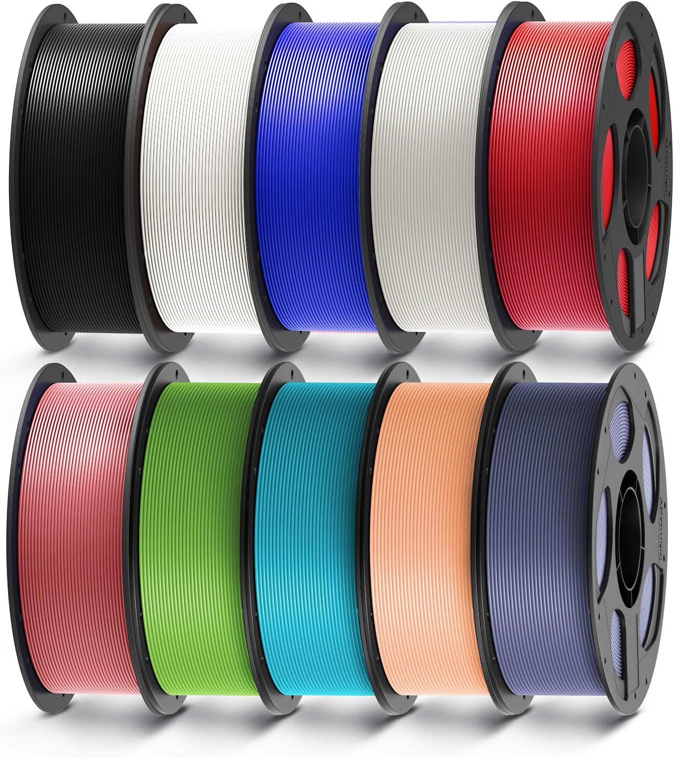 ANYCUBIC PLA Filament 1.75mm Bundle, 3D Printer Filament 1.75mm Dimensional, Black, White, Clear, Red, Blue, Pink, Tropical Turquoise, Peach Pink, Interstellar Violet, Spring Leaf, 10KG in Total