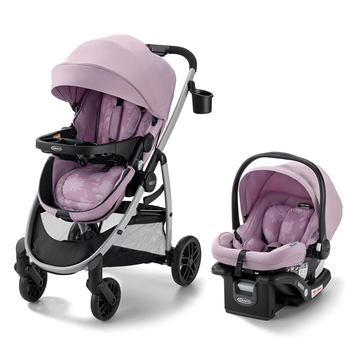 Graco® Modes Pramette 3-in-1 Travel System, Car Seat Stroller Combo, Rear Facing Infant Car Seat, Infant Pramette to Toddler Stroller, Lilac Mod